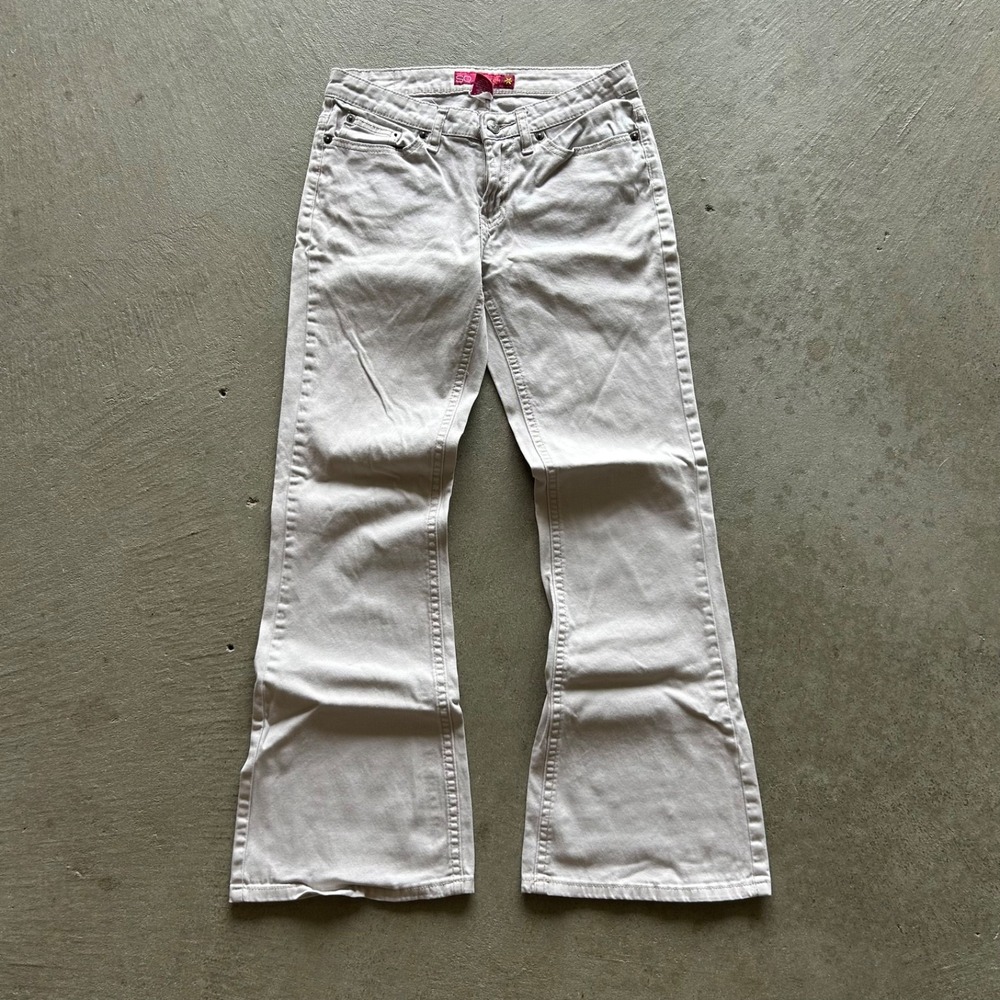 Vintage SO Flare Pants Womens Size 5 Short Beige Khaki Y2K Stretch Bootcut